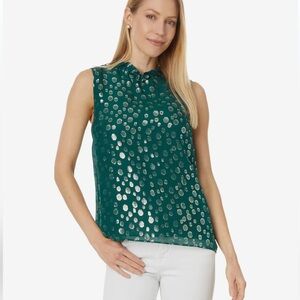 Lilly Pulitzer NWT Green Villa silk Rayalynne Top with Metallic Accents sz large